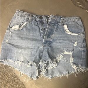 Fashion Nova Light Denim Distressed High-Rise Cutoff Shorts